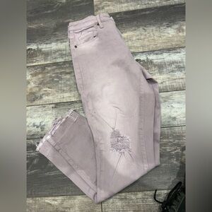 Women’s Lavender Distressed Cropped Ankle Skinny Jeans